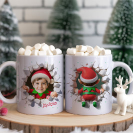 Cute Custom Kids Face Photo Funny Elf Christmas コーヒーマグカップ