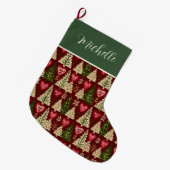 Cute Custom Knitted Style Christmas Trees Pattern  ラージクリスマスストッキング (正面 (吊り時))
