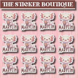 Cute Custom Name Adorable Axolotl Boba Tea シール