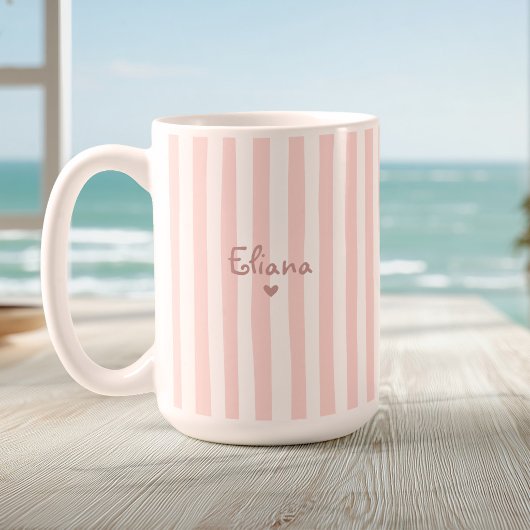 Cute Custom Name Blush Pink Stripes Girly コーヒーマグカップ