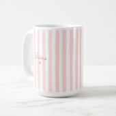 Cute Custom Name Blush Pink Stripes Girly コーヒーマグカップ (正面左)
