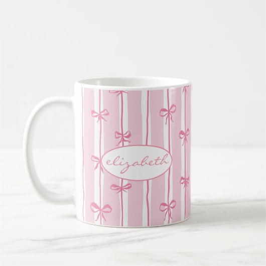 Cute Custom Name Bow Stripes Coffee Mug コーヒーマグカップ (左)