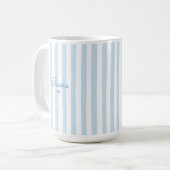 Cute Custom Name Light Blue Stripes Girly コーヒーマグカップ (正面左)
