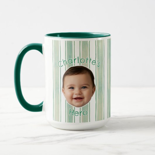 Cute Custom Name Light Green Stripes Coffee Mug マグカップ (左)