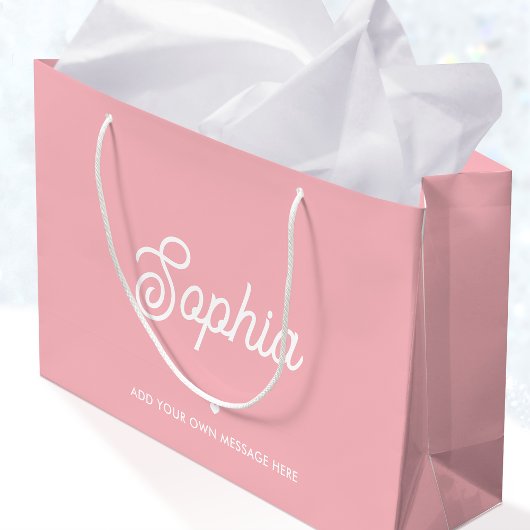 Cute Custom Name Pretty Pink Modern Girly Birthday ラージペーパーバッグ