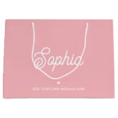 Cute Custom Name Pretty Pink Modern Girly Birthday ラージペーパーバッグ (正面)