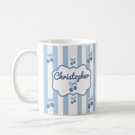 Cute Custom Name Stripes Pattern Coffee Mug コーヒーマグカップ (左)