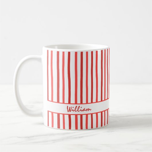 Cute Custom Name Stripes Pattern Coffee Mug コーヒーマグカップ (左)