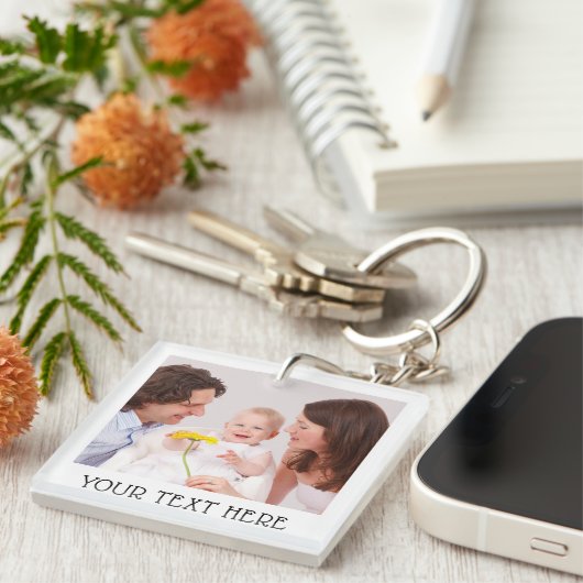 Cute Custom Photo & Name Text Acrylic キーホルダー (正面右)