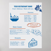 Cute Custom Restaurant Business Menu ポスター (正面)
