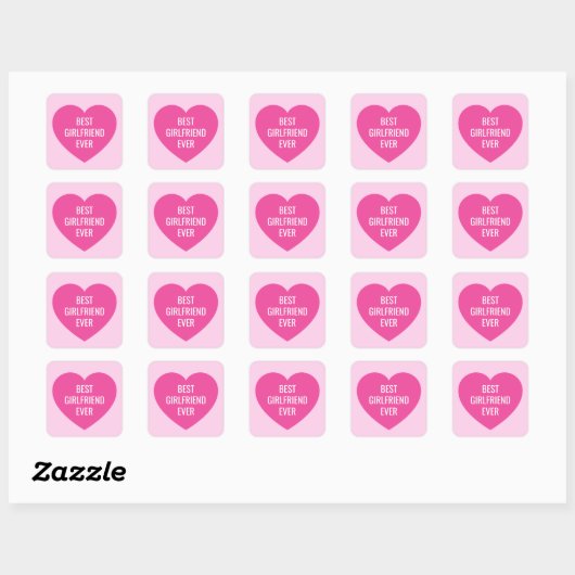Cute Custom Text Best Girlfriend Ever Pink Heart スクエアシール (シート)