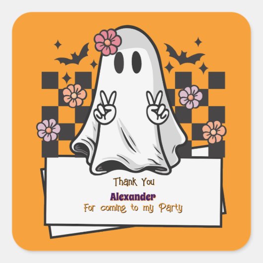 Cute Custom Thank You Halloween Ghost スクエアシール (正面)