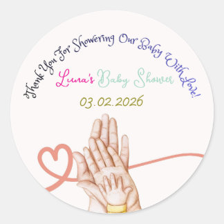 Cute Customizable Baby Shower Sticker| Family Love ラウンドシール
