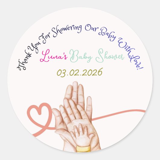 Cute Customizable Baby Shower Sticker| Family Love ラウンドシール (正面)