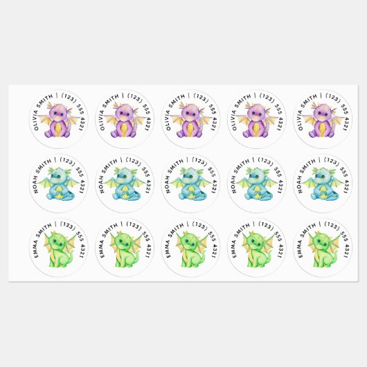 Cute Customizable Dragon Kid's Labels  ラベル (シート)