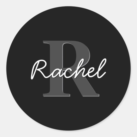 Cute Customizable Monogram | Black & Gray ラウンドシール (正面)