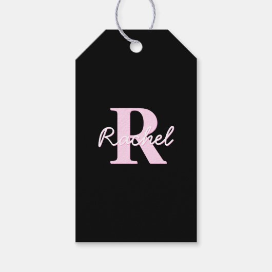 Cute Customizable Monogram | Light Pink & Black ギフトタグ (正面)