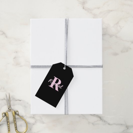 Cute Customizable Monogram | Light Pink & Black ギフトタグ (より糸付き)