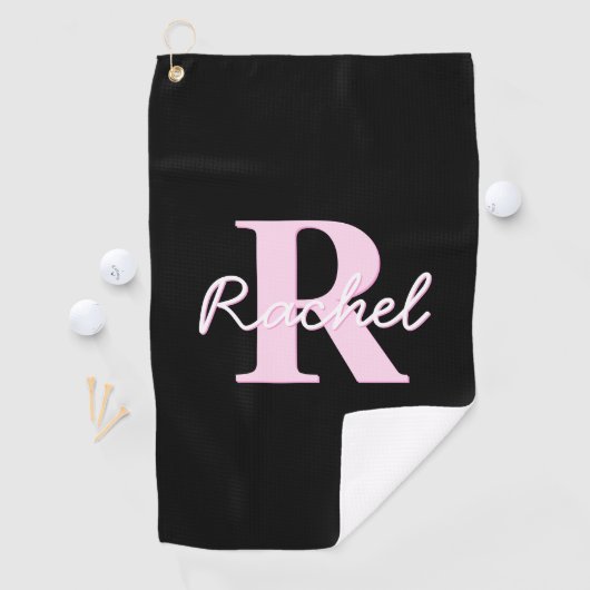 Cute Customizable Monogram | Light Pink & Black ゴルフタオル (インサイチュ)