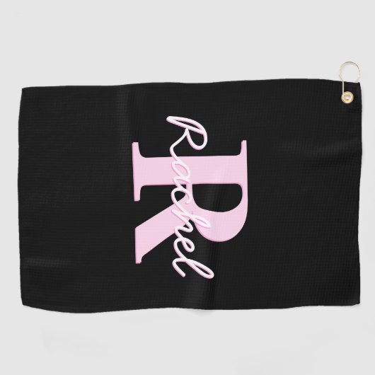 Cute Customizable Monogram | Light Pink & Black ゴルフタオル (横)