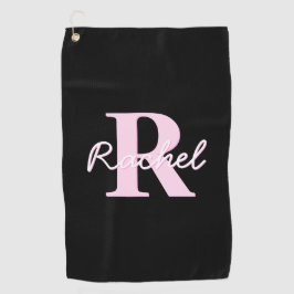 Cute Customizable Monogram | Light Pink & Black ゴルフタオル