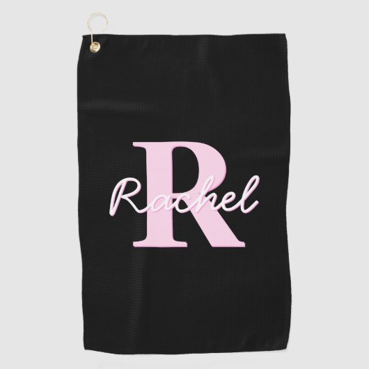 Cute Customizable Monogram | Light Pink & Black ゴルフタオル (正面)