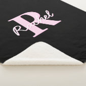 Cute Customizable Monogram | Light Pink & Black シェルパブランケット (3/4)