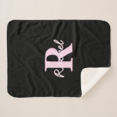 Cute Customizable Monogram | Light Pink & Black シェルパブランケット (正面(横))