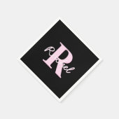 Cute Customizable Monogram | Light Pink & Black スタンダードカクテルナプキン (角)