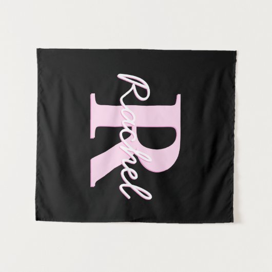 Cute Customizable Monogram | Light Pink & Black タペストリー (正面(横))