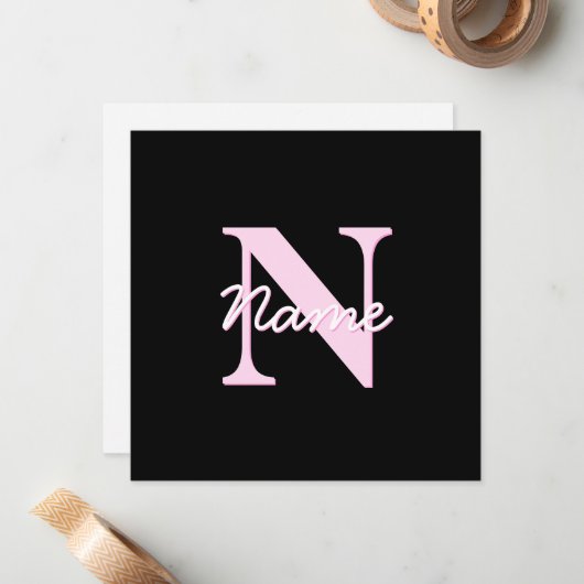 Cute Customizable Monogram | Light Pink & Black ノートカード (正面/裏面インサイチュ)