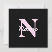 Cute Customizable Monogram | Light Pink & Black ノートカード (正面)