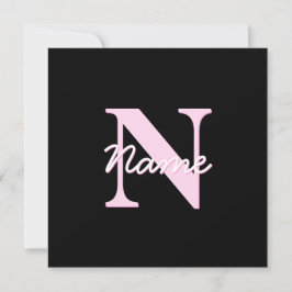 Cute Customizable Monogram | Light Pink & Black ノートカード