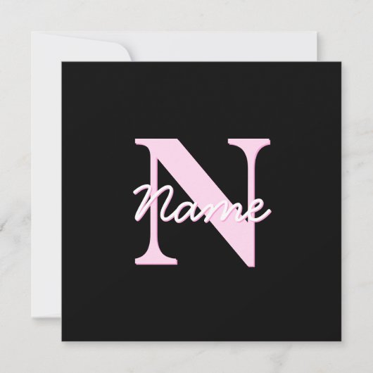 Cute Customizable Monogram | Light Pink & Black ノートカード (正面)