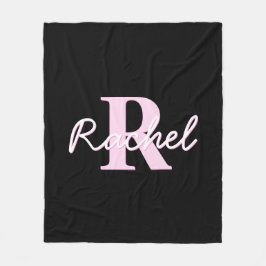 Cute Customizable Monogram | Light Pink & Black フリースブランケット