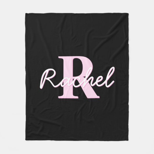 Cute Customizable Monogram | Light Pink & Black フリースブランケット (正面)