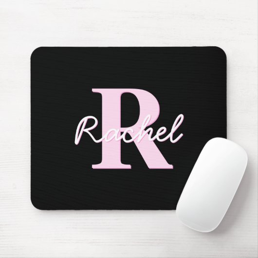 Cute Customizable Monogram | Light Pink & Black マウスパッド (マウス)