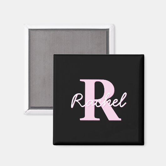 Cute Customizable Monogram | Light Pink & Black マグネット (正面/裏面)