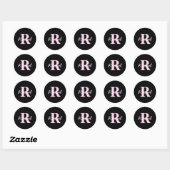 Cute Customizable Monogram | Light Pink & Black ラウンドシール (シート)