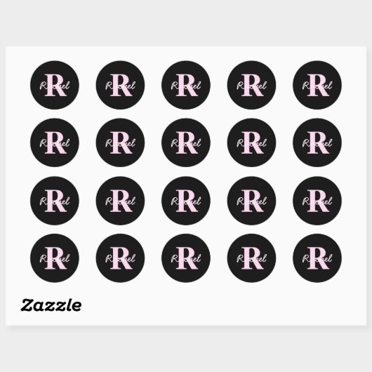 Cute Customizable Monogram | Light Pink & Black ラウンドシール (シート)