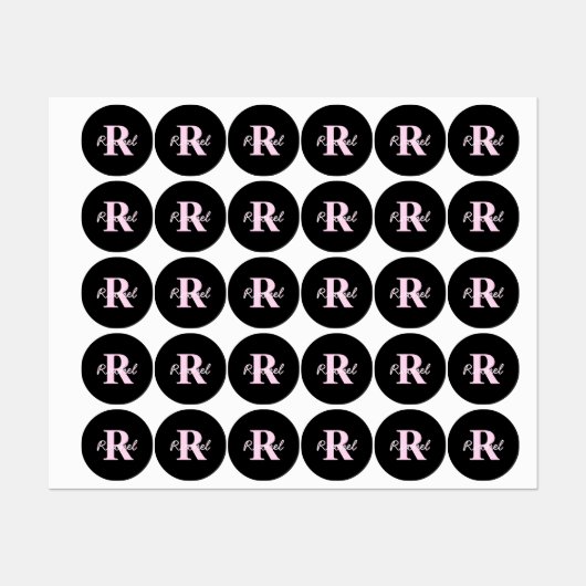 Cute Customizable Monogram | Light Pink & Black ラベル (シート)