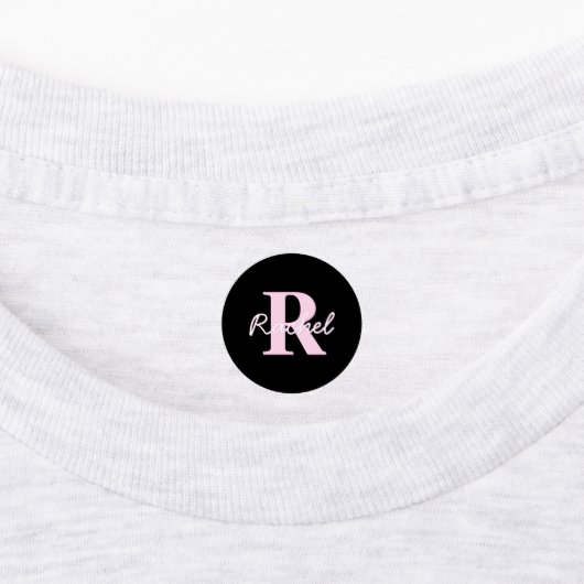 Cute Customizable Monogram | Light Pink & Black ラベル (貼付)