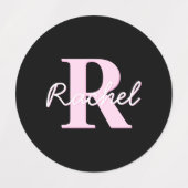 Cute Customizable Monogram | Light Pink & Black ラベル (デザイン1)