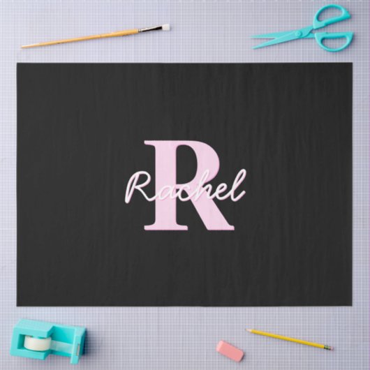 Cute Customizable Monogram | Light Pink & Black 薄葉紙 (クラフト)