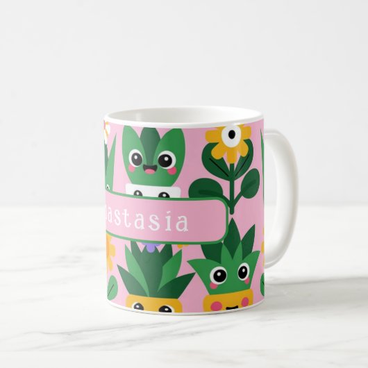 Cute Customizable Pot Plant Print コーヒーマグカップ (正面右)