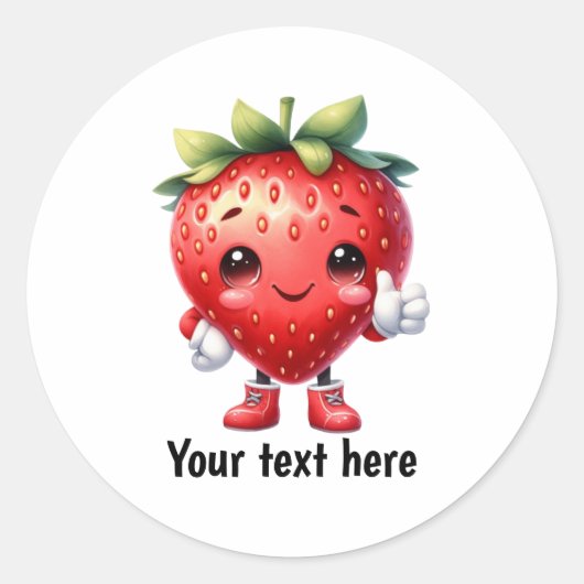 Cute customizable strawberry fruit  ラウンドシール (正面)