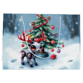 Cute Cyberpunk Reindeer with Christmas Tree ラージペーパーバッグ (裏面)
