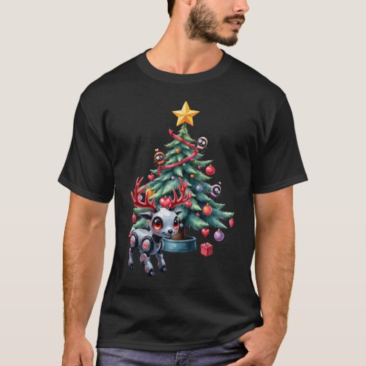 Cute Cyberpunk Reindeer with Christmas Tree Tシャツ (正面)