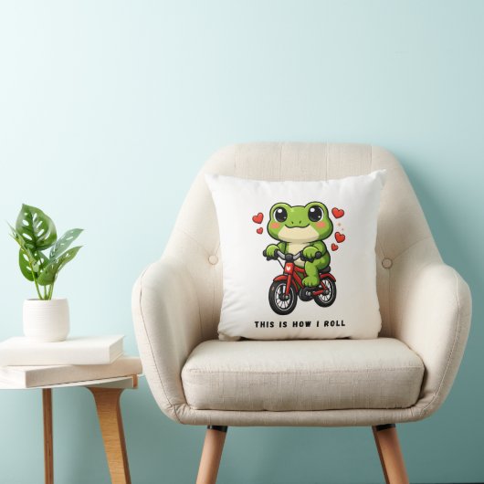 Cute Cycling Frog | Kawaii Frog Bicycle Art クッション (椅子)