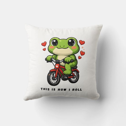 Cute Cycling Frog | Kawaii Frog Bicycle Art クッション (裏面)
